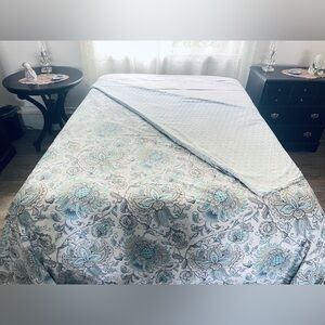 Lands End Duvet Cover Jacobean Paisley Blue w Gray Made in Italy King Sz 96x104